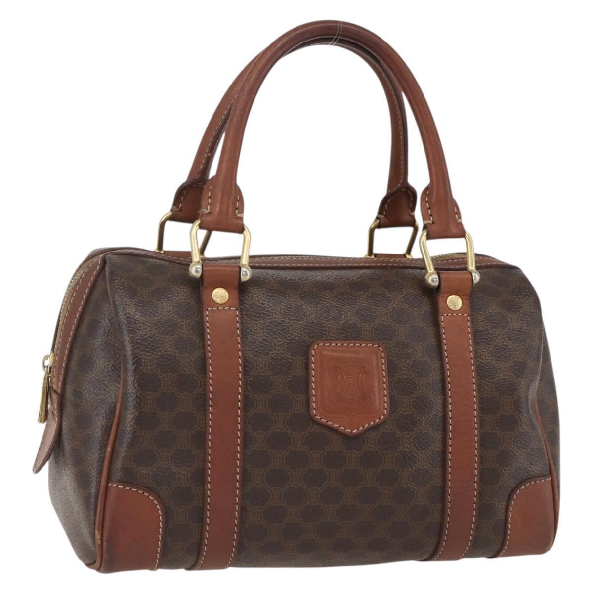 Celine Macadam Canvas Hand Bag Pvc Leather Brown Gold Auth 157761